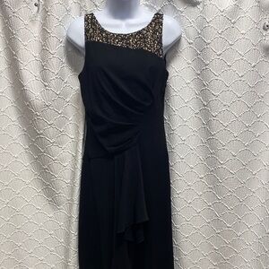 Halston Heritage size 4 Black Asymmetrical Dress with Gold sequin Accents formal